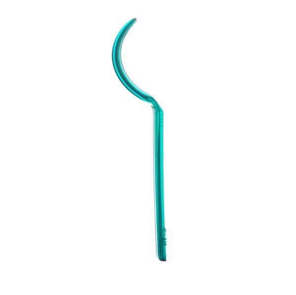 A green plastic pick up tool on top of white background.